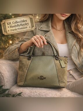 2022 Coach Kacey Satchel Olive Green Pebble Leather Suede Handbag CC838 NWT